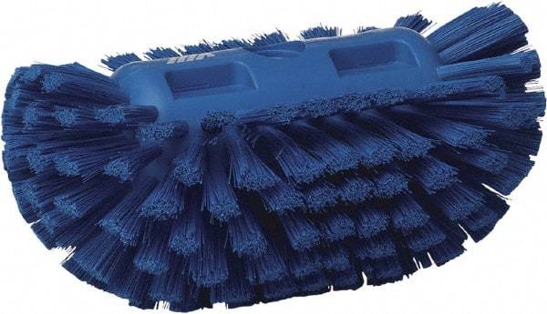 Vikan - 1-1/2" Bristle Length, Polyester Utility Scrub Brush - 5-1/2" Wide Head, 8" OAL, European Threaded Handle, Blue, Polypropylene Block - Benchmark Tooling