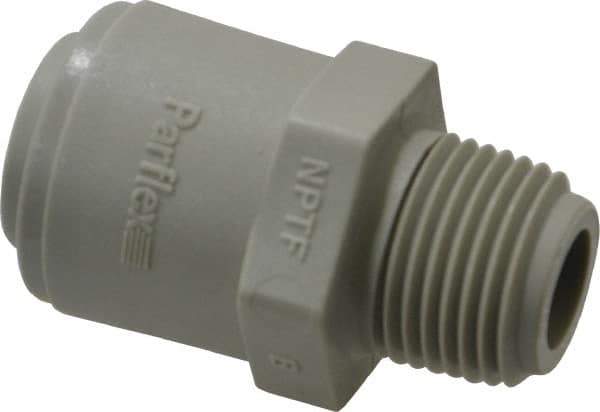Parker - 1/2" Outside Diam, 3/8 NPTF, Acetal Push-to-Connect Tube Male Connector - 250 Max psi, Tan - Benchmark Tooling