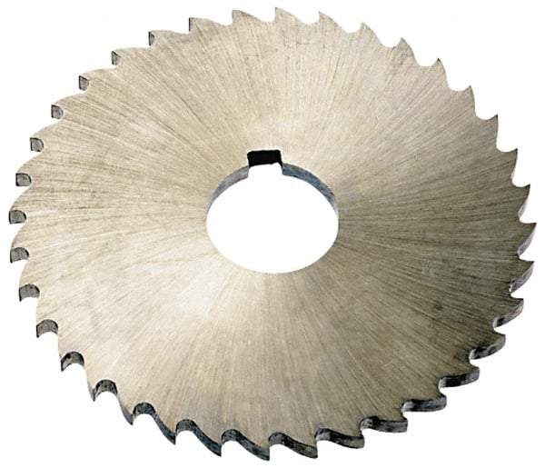 Keo - 5" Diam x 1/8" Blade Thickness x 1" Arbor Hole Diam, 44 Tooth Slitting and Slotting Saw - Arbor Connection, Right Hand, Uncoated, High Speed Steel, Concave Ground, Contains Keyway - Benchmark Tooling