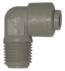 Parker - 5/16" Outside Diam, 1/4 NPTF, Acetal Push-to-Connect Tube Male Swivel Elbow - 300 Max psi, Gray - Benchmark Tooling
