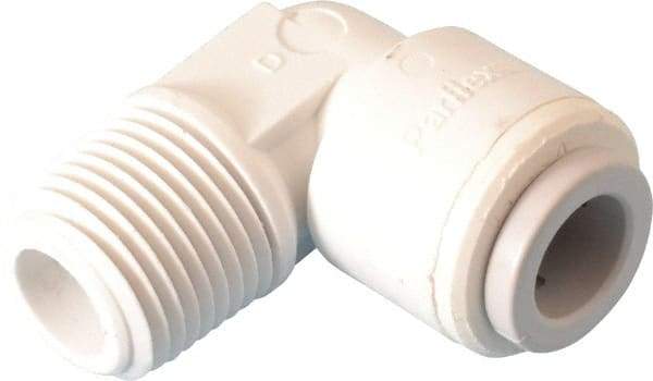 Parker - 3/8" Outside Diam, 3/8 NPTF, Polypropylene Push-to-Connect Tube Male Elbow - 150 Max psi, Tan - Benchmark Tooling