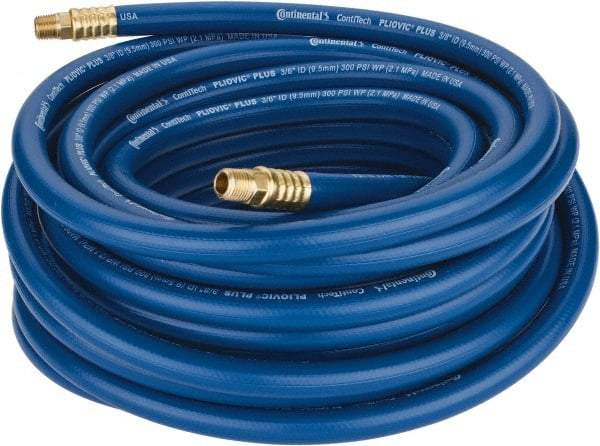 Continental ContiTech - 3/8" ID x 0.66" OD 50' Long Multipurpose Air Hose - MNPT x MNPT Ends, 300 Working psi, -10 to 158°F, 1/4" Fitting, Blue - Benchmark Tooling