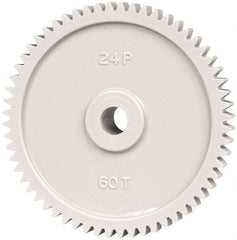 Made in USA - 24 Pitch, 2-1/2" Pitch Diam, 2.583" OD, 60 Tooth Spur Gear - 1/4" Face Width, 5/16" Bore Diam, 43/64" Hub Diam, 20° Pressure Angle, Acetal - Benchmark Tooling