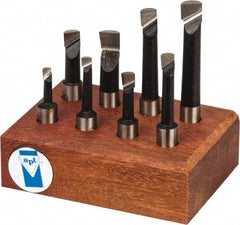 Made in USA - 3/16 to 3/8" Min Diam, 9/16 to 1-7/8" Max Depth, 3/8" Shank Diam, 1-13/16 to 3-1/8" OAL Boring Bar Set - M42 Cobalt, Bright Finish, Right Hand Cut, 8 Piece Set - Exact Industrial Supply