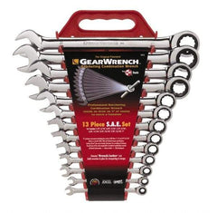 GearWrench - 13 Piece, 1/4" to 1", Combination Wrench Set - Inch Measurement Standard, Chrome Finish, Comes in Plastic Rack - Benchmark Tooling