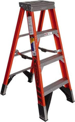 Werner - 3 Steps, 4' High, Type IAA Rating, Fiberglass Step Ladder - 375 Lb Capacity, 21-1/2" Base Width - Benchmark Tooling