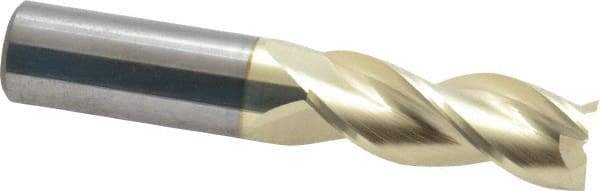 Accupro - 5/8", 1-5/8" LOC, 5/8" Shank Diam, 3-1/2" OAL, 3 Flute, Solid Carbide Square End Mill - Single End, ZrN Finish, Spiral Flute, 37° Helix, Centercutting, Right Hand Cut, Right Hand Flute - Benchmark Tooling