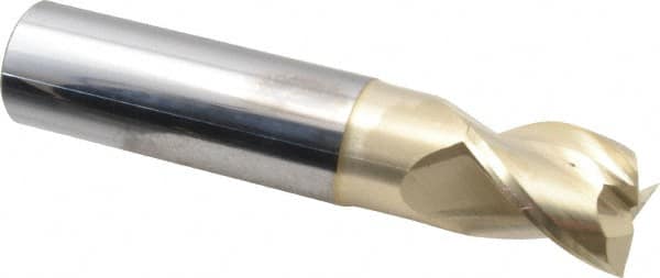 Accupro - 1", 1-1/4" LOC, 1" Shank Diam, 5" OAL, 3 Flute, Solid Carbide Square End Mill - Single End, ZrN Finish, Spiral Flute, 37° Helix, Centercutting, Right Hand Cut, Right Hand Flute - Benchmark Tooling