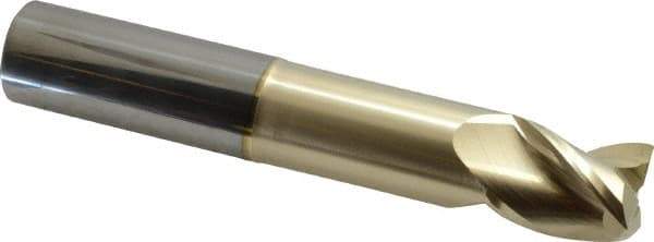 Accupro - 1", 1-1/4" LOC, 1" Shank Diam, 6" OAL, 3 Flute, Solid Carbide Square End Mill - Single End, ZrN Finish, Spiral Flute, 37° Helix, Centercutting, Right Hand Cut, Right Hand Flute - Benchmark Tooling