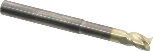 Accupro - 1/4", 3/8" LOC, 1/4" Shank Diam, 2-1/2" OAL, 3 Flute, Solid Carbide Square End Mill - Single End, ZrN Finish, Spiral Flute, 37° Helix, Centercutting, Right Hand Cut, Right Hand Flute - Benchmark Tooling