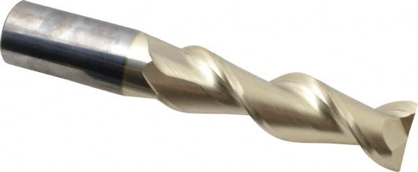 Accupro - 1", 3-1/2" LOC, 1" Shank Diam, 6" OAL, 2 Flute, Solid Carbide Square End Mill - Single End, ZrN Finish, Spiral Flute, 45° Helix, Centercutting, Right Hand Cut, Right Hand Flute - Benchmark Tooling