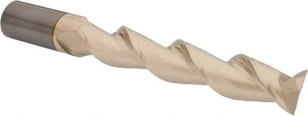 Accupro - 1", 5-1/2" LOC, 1" Shank Diam, 8" OAL, 2 Flute, Solid Carbide Square End Mill - Single End, ZrN Finish, Spiral Flute, 45° Helix, Centercutting, Right Hand Cut, Right Hand Flute - Benchmark Tooling