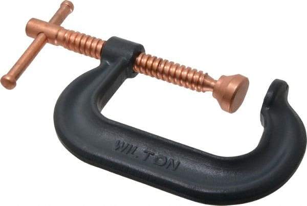 Wilton - Regular-Duty 3" Max Opening, 2-1/2" Throat Depth, Forged Steel Standard C-Clamp - 3,500 Lb Capacity, 0" Min Opening, Deep Throat - Benchmark Tooling