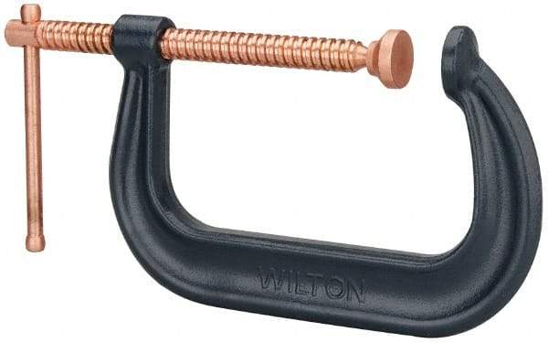 Wilton - Regular-Duty 6-1/16" Max Opening, 4-1/8" Throat Depth, Forged Steel Standard C-Clamp - 6,600 Lb Capacity, 0" Min Opening, Deep Throat - Benchmark Tooling