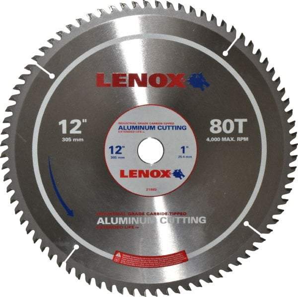 Lenox - 12" Diam, 1" Arbor Hole Diam, 80 Tooth Wet & Dry Cut Saw Blade - Titanium Carbide-Tipped, General Purpose Action, Standard Round Arbor - Benchmark Tooling