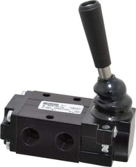 Parker - 0.83 CV Rate, 1/4" NPT Inlet Direct Air 4 Mechanical Spool Valve - 3 Way, 2 Position NC, 150 Max psi, Lever Manual Return - Benchmark Tooling
