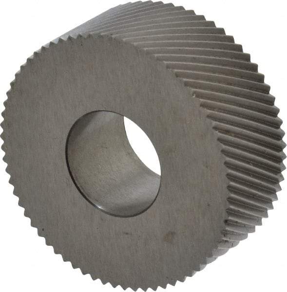 Made in USA - 1-1/4" Diam, 90° Tooth Angle, 20 TPI, Standard (Shape), Form Type High Speed Steel Right-Hand Diagonal Knurl Wheel - 1/2" Face Width, 1/2" Hole, Circular Pitch, 30° Helix, Bright Finish, Series PH - Exact Industrial Supply