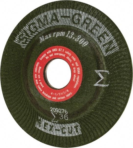 Rex Cut Product - 36 Grit, 4-1/2" Wheel Diam, 7/8" Arbor Hole, Type 27 Depressed Center Wheel - Ceramic, 13,300 Max RPM, Compatible with Angle Grinder - Benchmark Tooling