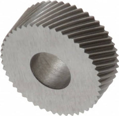 Made in USA - 1/2" Diam, 80° Tooth Angle, Standard (Shape), Form Type Cobalt Right-Hand Diagonal Knurl Wheel - 3/16" Face Width, 3/16" Hole, 96 Diametral Pitch, 30° Helix, Bright Finish, Series EP - Exact Industrial Supply