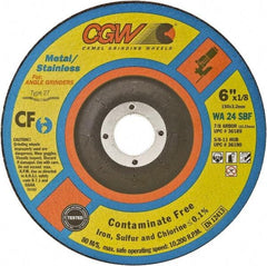 Camel Grinding Wheels - 24 Grit, 4-1/2" Wheel Diam, 1/8" Wheel Thickness, Type 27 Depressed Center Wheel - Coarse Grade, Aluminum Oxide, Resinoid Bond, 13,300 Max RPM - Benchmark Tooling