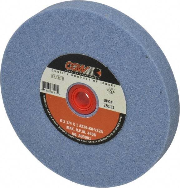 Camel Grinding Wheels - 36 Grit Aluminum Oxide Bench & Pedestal Grinding Wheel - 6" Diam x 1" Hole x 3/4" Thick, 4456 Max RPM, K Hardness, Very Coarse Grade , Vitrified Bond - Benchmark Tooling