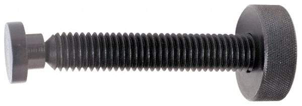 Gibraltar - 3/8-16 Knurled Shoulderless Swivel Pad Tip Grade C-12L14 Steel Thumb Screw - 3.5475" OAL, 1-1/4" Head Diam x 7/16" Head Height, Black Oxide Finish - Benchmark Tooling