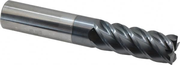 SGS - 1", 5 Flute, Single End, Solid Carbide, 0.03" Corner Radius End Mill - 6" OAL, 45° Helix, Right Hand Flute, 2-5/8" LOC, Right Hand Cut - Benchmark Tooling