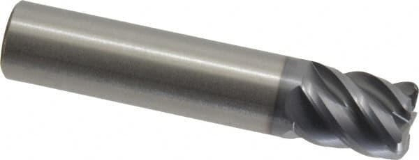 SGS - 1/2", 5 Flute, Single End, Solid Carbide, 0.06" Corner Radius End Mill - 2-1/2" OAL, 45° Helix, Right Hand Flute, 5/8" LOC, Right Hand Cut - Benchmark Tooling