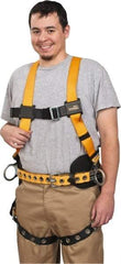 Miller - 400 Lb Capacity, Size Universal, Full Body Construction Safety Harness - Polyester, Side D-Ring, Tongue Leg Strap, Mating Chest Strap, Yellow/Black - Benchmark Tooling