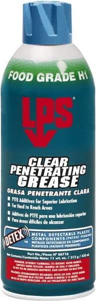 LPS - 11 oz Aerosol w/ PTFE Penetrating Grease - Clear, Food Grade, 400°F Max Temp, - Benchmark Tooling