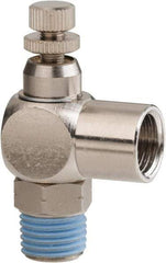 PRO-SOURCE - 1/4" Male NPT x 1/4" Female NPT Right Angle Flow Control Valve - 0 to 113.76 psi & Nickel Plated Brass Material - Benchmark Tooling