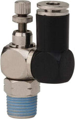 Value Collection - 1/8" Male NPT x 5/32" Tube OD Flow Control Offset Inline Valve - 0 to 113.76 psi & Techno Polymer, Brass, Steel Material - Benchmark Tooling