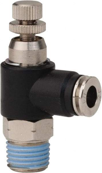 PRO-SOURCE - 1/4" Male NPT x 1/4" Tube OD Compact Banjo Valve - 0 to 113.76 psi & Techno Polymer, Brass, Steel Material - Benchmark Tooling