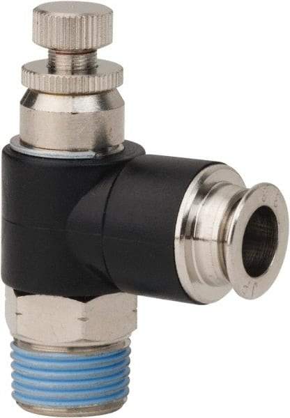 PRO-SOURCE - 3/8" Male NPT x 3/8" Tube OD Compact Banjo Valve - 0 to 113.76 psi & Techno Polymer, Brass, Steel Material - Benchmark Tooling