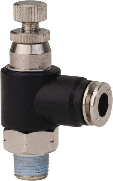 PRO-SOURCE - 1/8" Male NPT x 1/4" Tube OD Compact Banjo Valve - 0 to 113.76 psi & Techno Polymer, Brass, Steel Material - Benchmark Tooling