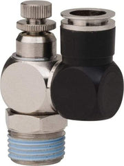 PRO-SOURCE - 1/2" Male NPT x 1/2" Tube OD Flow Control Offset Inline Valve - 0 to 113.76 psi & Techno Polymer, Brass, Steel Material - Benchmark Tooling