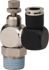 Value Collection - 3/8" Male NPT x 5/16" Tube OD Flow Control Offset Inline Valve - 0 to 113.76 psi & Techno Polymer, Brass, Steel Material - Benchmark Tooling