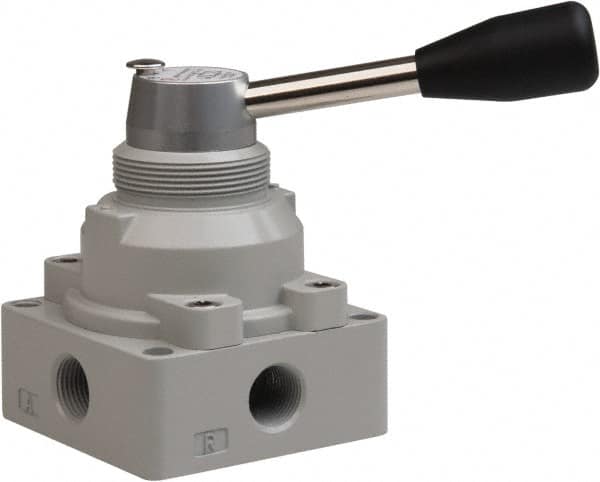 Value Collection - 3/8" NPT Manual Mechanical Valve - 4-Way, 3 Position with L Cock Device, 0.976 CV Rate & 127.98 Max psi - Benchmark Tooling