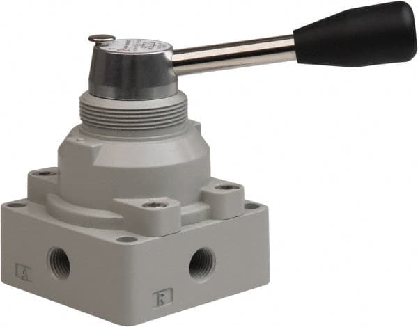 Value Collection - 1/4" NPT Manual Mechanical Valve - 4-Way, 3 Position with L Cock Device, 0.976 CV Rate & 127.98 Max psi - Benchmark Tooling