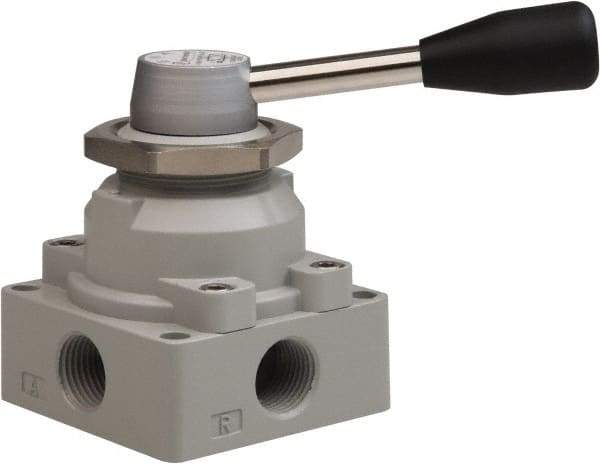 Value Collection - 1/2" NPT Manual Mechanical Valve - 4-Way, 3 Position with I Panel Nut, 0.976 CV Rate & 127.98 Max psi - Benchmark Tooling