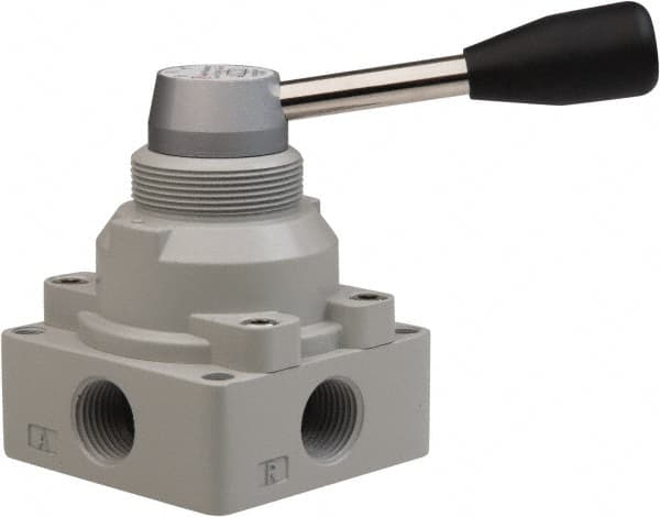 PRO-SOURCE - 1/2" NPT Manual Mechanical Valve - 4-Way, 3 Position, Lever, 0.98 CV Rate & 127.98 Max psi - Benchmark Tooling