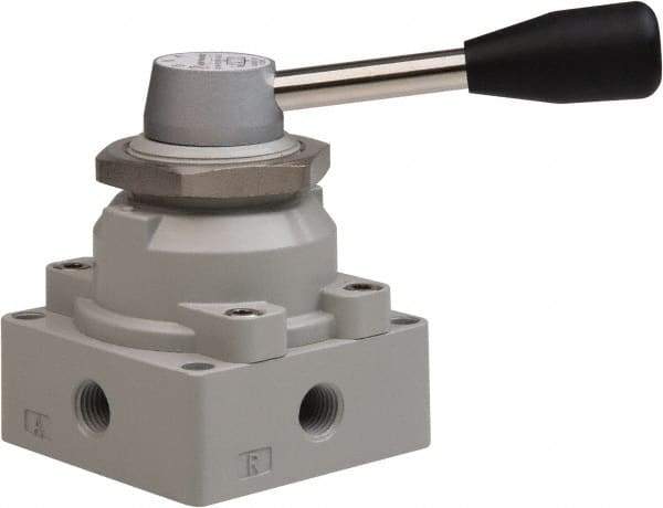 Value Collection - 1/4" NPT Manual Mechanical Valve - 4-Way, 3 Position with I Panel Nut, Lever, 0.98 CV Rate & 127.98 Max psi - Benchmark Tooling