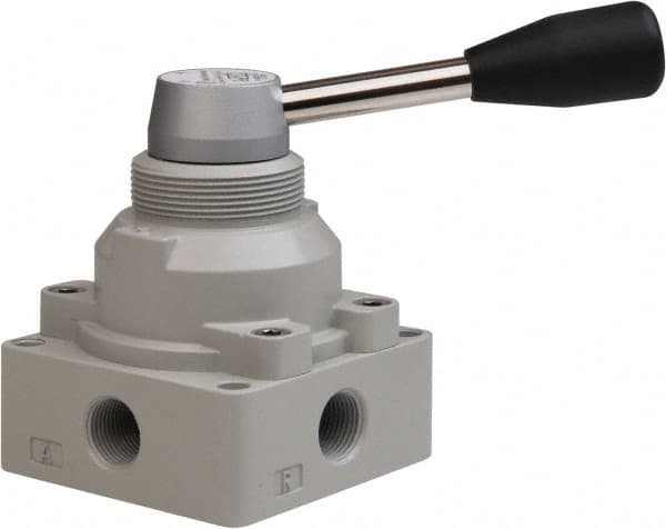 PRO-SOURCE - 3/8" NPT Manual Mechanical Valve - 4-Way, 2 Position, Lever, 0.98 CV Rate & 127.98 Max psi - Benchmark Tooling