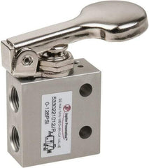 PRO-SOURCE - 1/8" NPT 3 Way, 2 Position Mini Mechanical Valve - 0.298 CV Rate, 7 CFM, 127.98 Max psi, Finger Button/Spring Actuator - Benchmark Tooling