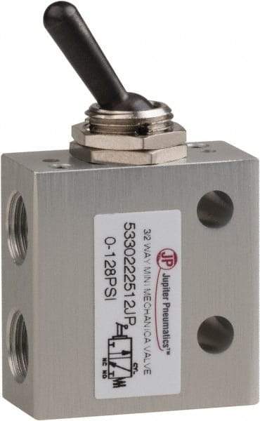 PRO-SOURCE - 1/8" NPT 3 Way, 2 Position Mini Mechanical Valve - 0.298 CV Rate, 7 CFM, 127.98 Max psi, Toggle/Manual Actuator - Benchmark Tooling