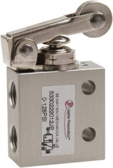 Value Collection - 1/8" NPT 3 Way, 2 Position Mini Mechanical Valve - 0.298 CV Rate, 7 CFM, 127.98 Max psi, Roller Lever/Spring Actuator - Benchmark Tooling