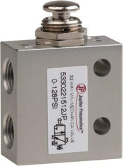 PRO-SOURCE - 1/8" NPT 3 Way, 2 Position Mini Mechanical Valve - 0.298 CV Rate, 7 CFM, 127.98 Max psi, Palm Button/Spring Actuator - Benchmark Tooling