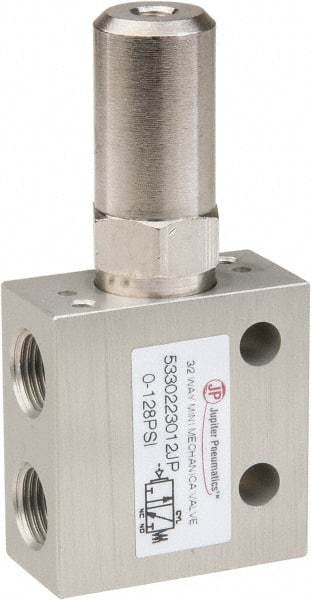 PRO-SOURCE - 1/8" NPT 3 Way, 2 Position Mini Mechanical Valve - 0.298 CV Rate, 7 CFM, 127.98 Max psi, Air Pilot/Spring Actuator - Benchmark Tooling