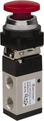 PRO-SOURCE - 1/4" NPT Mechanically Operated Air Valve - 3 Way, 2 Position, Palm Button/Spring, 0.98 CV Rate & 127.98 Max psi - Benchmark Tooling