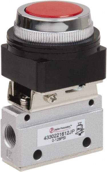 PRO-SOURCE - 1/8" NPT Mechanically Operated Air Valve - 3 Way, 2 Position, Flush Palm Button/Spring, 0.1 CV Rate & 127.98 Max psi - Benchmark Tooling